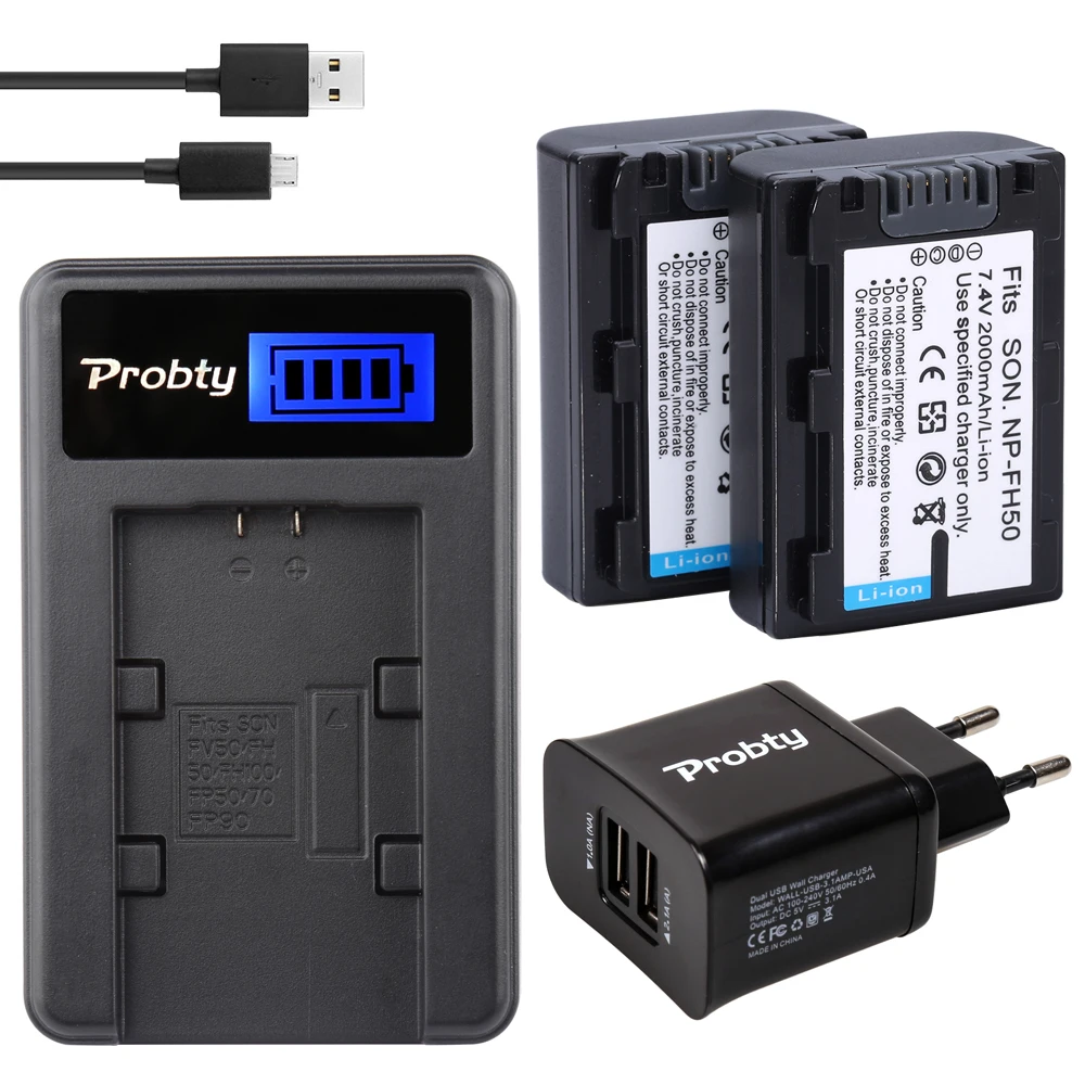 PROBTY 2 шт. NP FH50 FH60 Батарея + ЖК дисплей USB Зарядное устройство для Sony DSLR A230 A330 A380 HDR TG1E