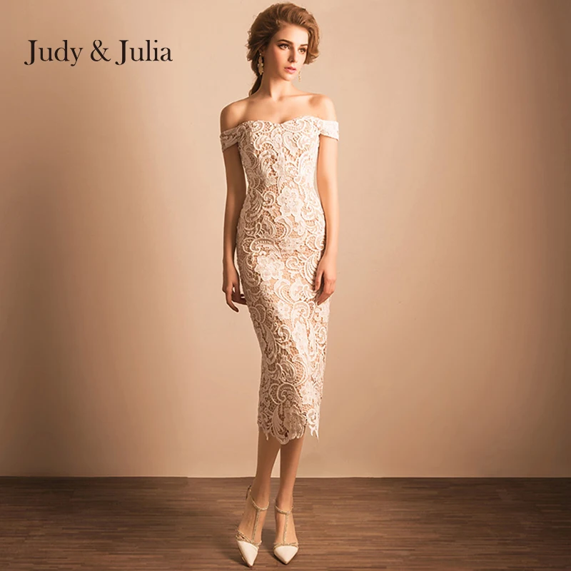 robe de soiree Elegant Lace Evening Dresses Off Shoulder Tea-Length Party KX232 | Свадьбы и торжества