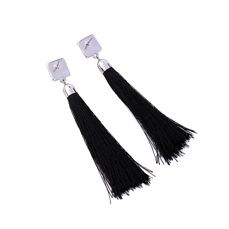 Классические черные серьги с бахромой квадратные длинные Этнические из