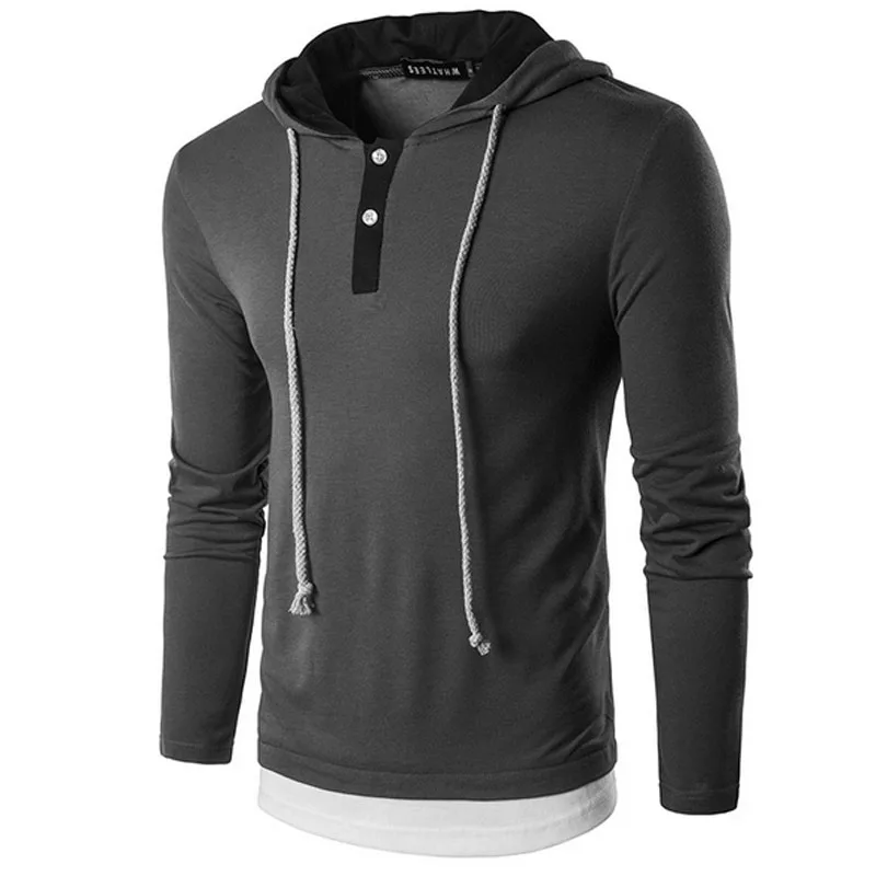 2017 Весна Новая мужская мода Улица улица поддельные два с капюшоном drawstring Мужская