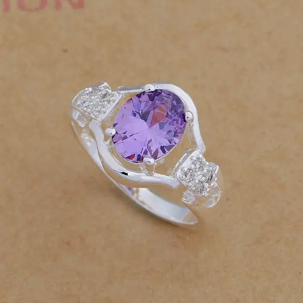 Женское и мужское кольцо из серебра 925 пробы с фиолетовым камнем|ring tray|ring clearring topaz