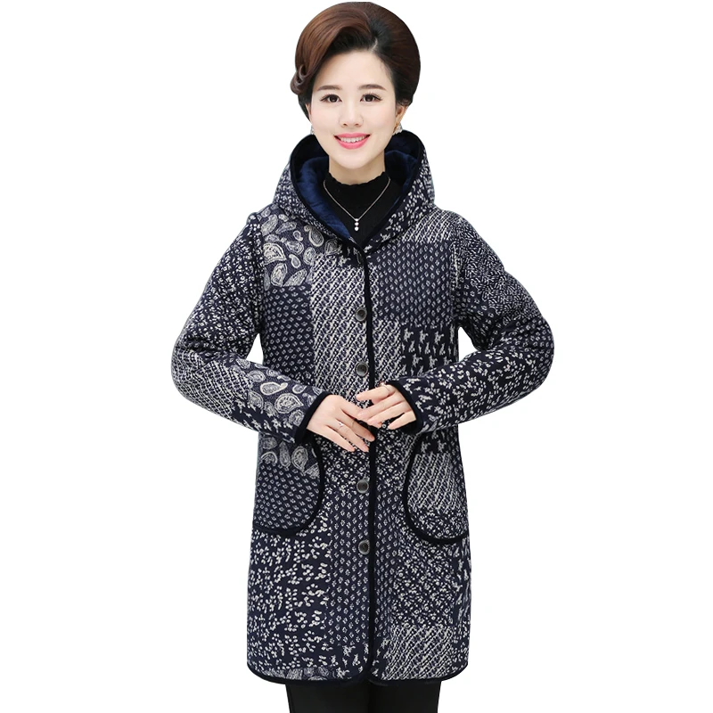 

2019 new Fashion Plus Size Women's Clothing Middle-aged Ethnic Retro Autumn Winter Jackets / Coats Women Parka Hooded Outerwear