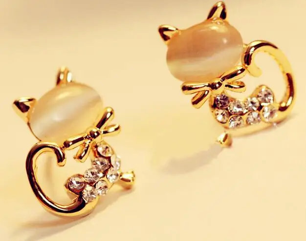 ea182 2021 New Fashion Crystal alloy Cute Kitten Bowknot Stud Earrings Female charm jewelry | Украшения и аксессуары