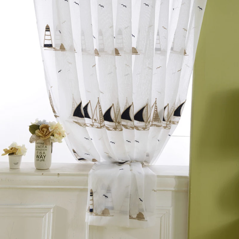 Вышитые парусники прозрачные белые льняные шторы для гостиной Детские занавески