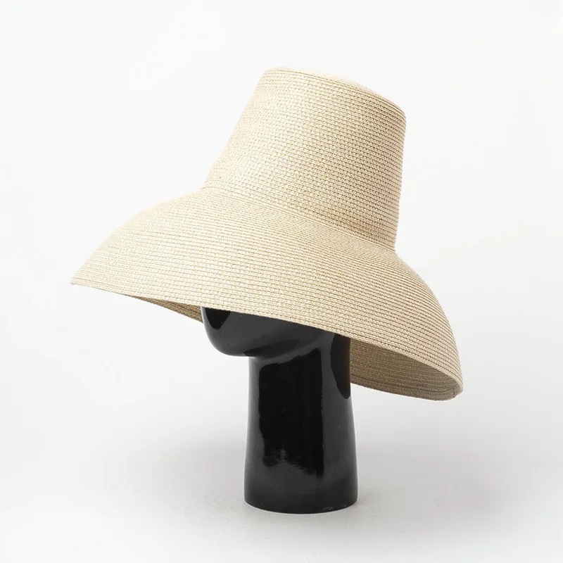 

big straw hat for Ladies Wide Brim Sun Caps with Wind Lanyard Beach Summer Sun Straw Hats for Women chapeau soleil femme 30#