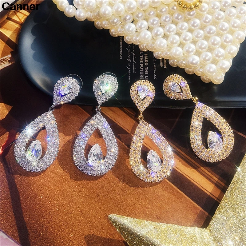 Canner Bling горный хрусталь Свадебные Висячие серьги для женщин капли воды в форме