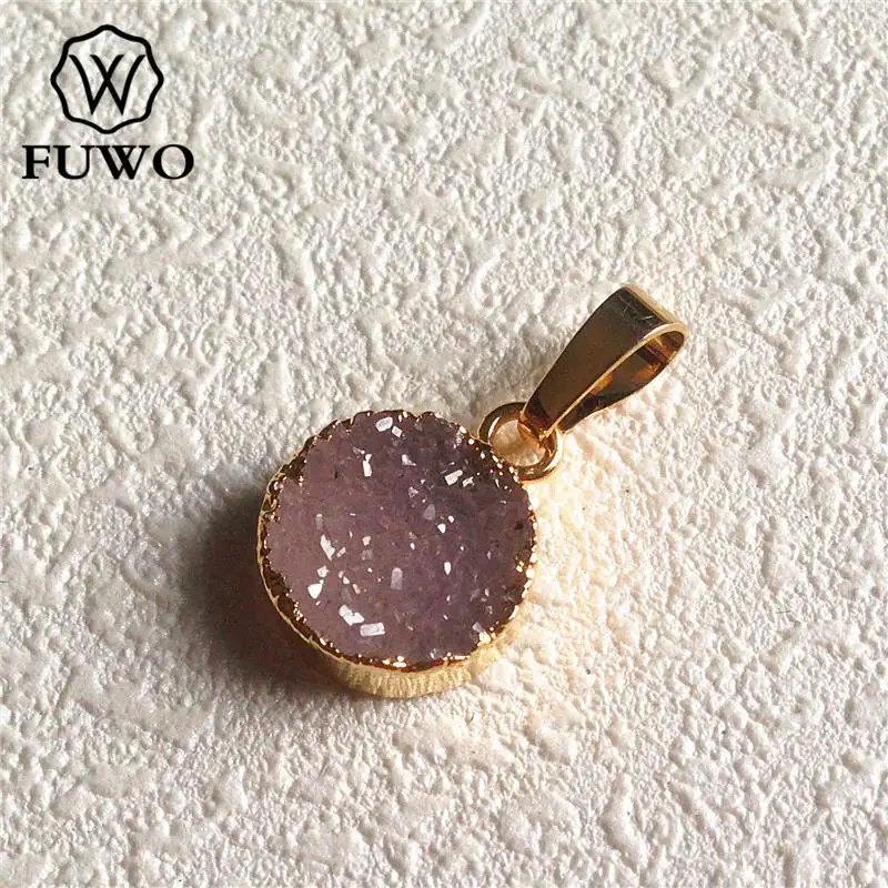 FUWO Круглый Кулон из драгоценного камня с драгоценным камнем 24 К золота