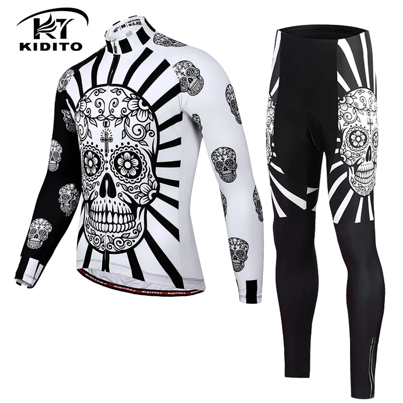 White Cycling Set KIDITOKT Pro зимний термальный флис Велоспорт Джерси Набор гонки на велосипедах велосипедные костюмы сохраняет тепло одежда для горного велосипеда - Цвет: White Cycling Set