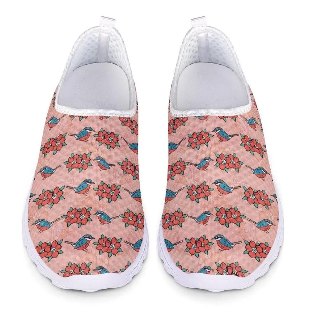 

Nopersonality Women Shoes Floral Sparrow Print Flats Breathable Lightweight Female Summer Air Mesh Shoes Slip-on Loafers