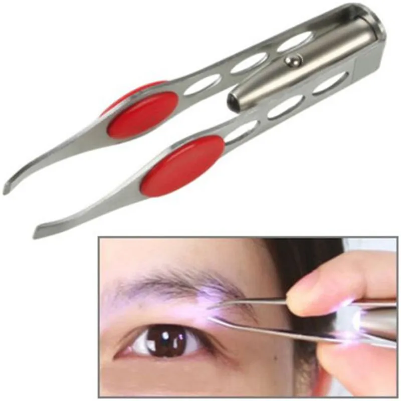 

KuZHEN 1 PC Eyebrow Tweezers Lightweight Stainless Steel Handy LED Light Eyelash Eyebrow Hair Removal Tweezers Makeup Tool