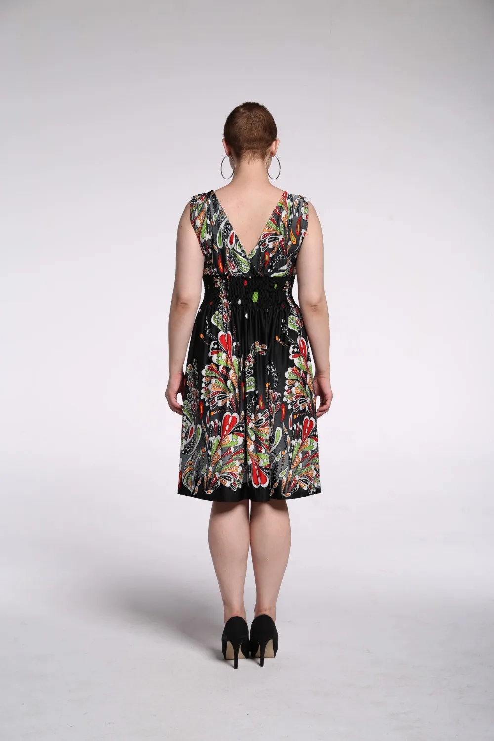 Женское бальное платье большого размера с красивым принтом летнее из полиэстера