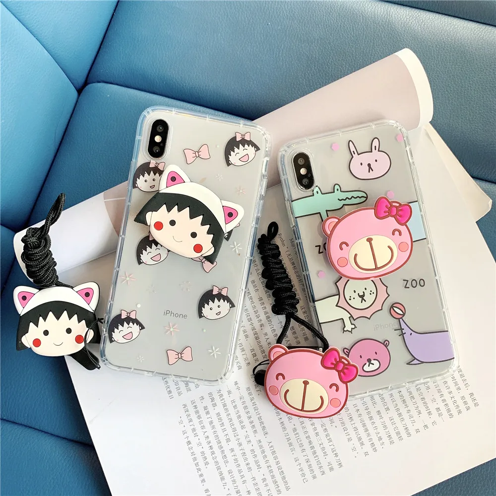 Милый многофункциональный чехол Chibi Maruko puppy Bracket lanyard Для iPhoen X XS MAX XR 6 6s 7 8 Plus