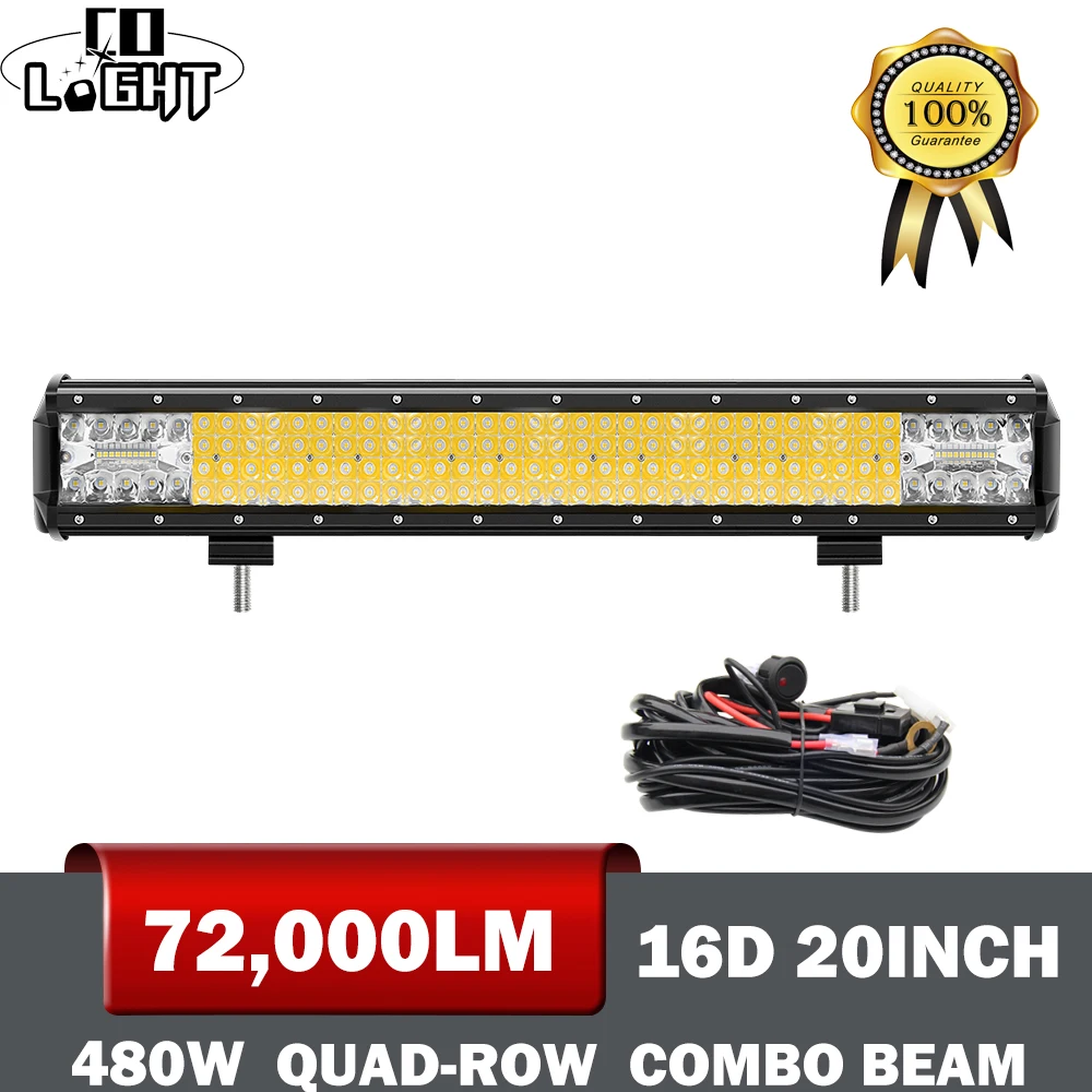 CO LIGHT 16D 20 дюймов светодиодный рабочий свет бар 4-ряды 480 Вт Offroad светодиодный свет бар Combo светодиодный фонарь для 4WD 4x4 подставка для автомобилей ATV 12 В 24 В