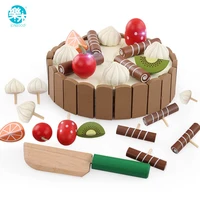 wooden baby kitchen toys pretend play cutting cake play food kids toys wooden fruit cooking toy