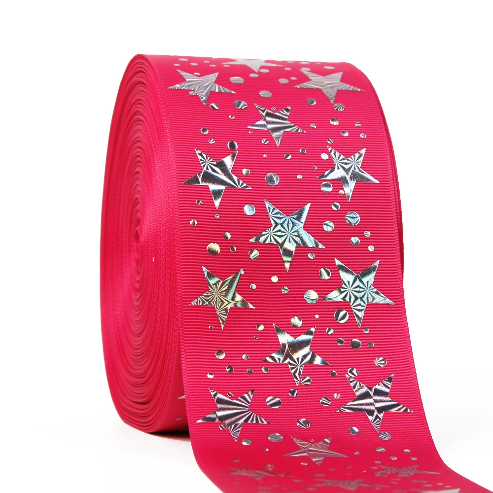 David accessories "(75 мм) лазерный silver star Высокое качество печатных резинка из полиэстера 10yds, материалы для ручных поделок, 10Y55650