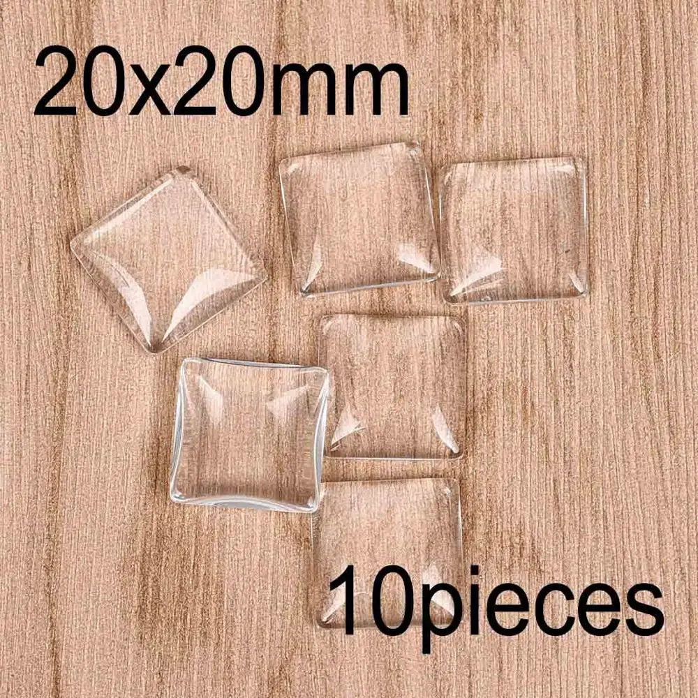 Square 20x20mm 10pcs Круглые прозрачные кабошоны овальные квадратные сердца с плоской задней частью прозрачное стекло для ювелирных изделий ручной работы - Цвет: Square 20x20mm 10pcs