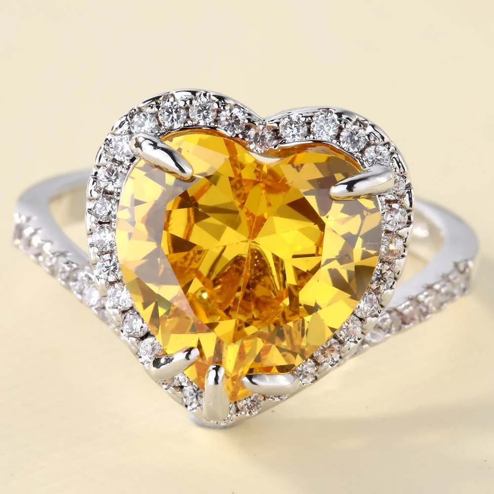 Женское кольцо с кристаллами серебряное сердцем Размер 6/7/8/9|with stones|silver ring stonering