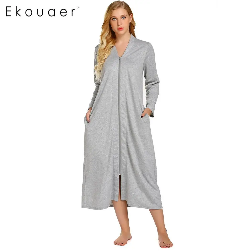 Ekouaer длинная ночная рубашка Женская осенне зимняя одежда для сна Повседневное