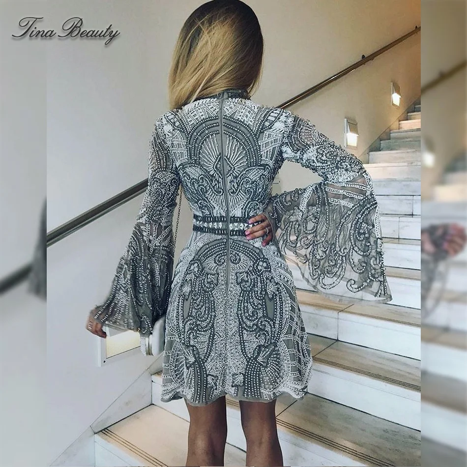 Женское платье с блестками Tina Beauty блестящее кружевное Сетчатое водолазка