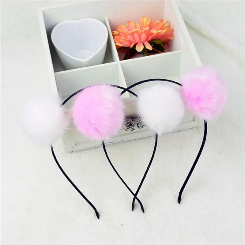 1 шт. женские Меховые помпоны пушистые уши кроличьи Женская повязка на голову для