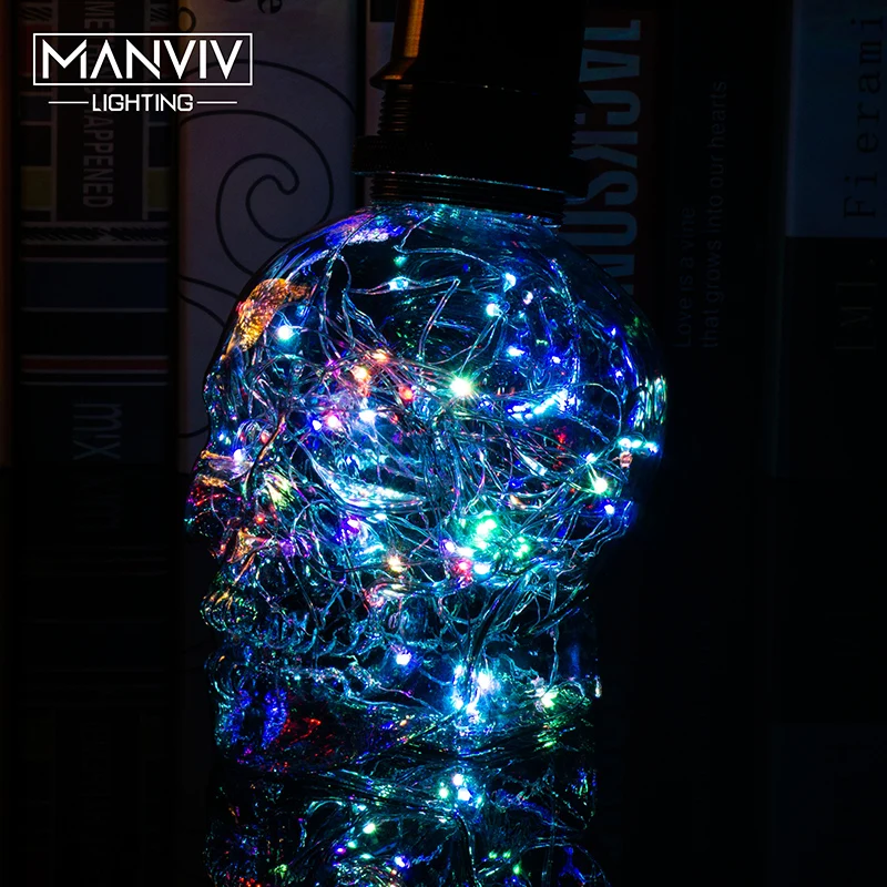 Светодиодный светильник RGB, медная шелковая лампа с черепом, 110 В, 220 В, украшение на Хэллоуин, Рождество, E27, светодиодная лампа для дома, кафе, бара