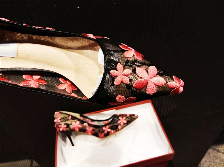 Kmeioo Elegant Embroider Flower Shoes Woman Wedding Pumps Pointed Toe High Heels Lace Stiletto Thin Heel Spring New S | Обувь