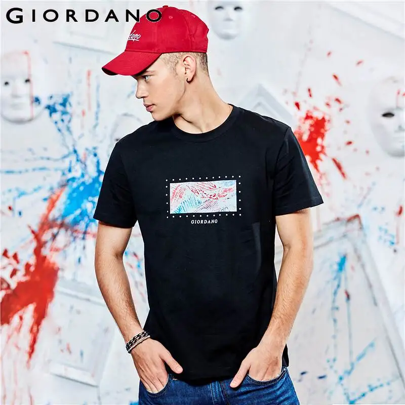 Мужская и женская футболка с круглым вырезом Giordano Повседневная из 100% хлопка