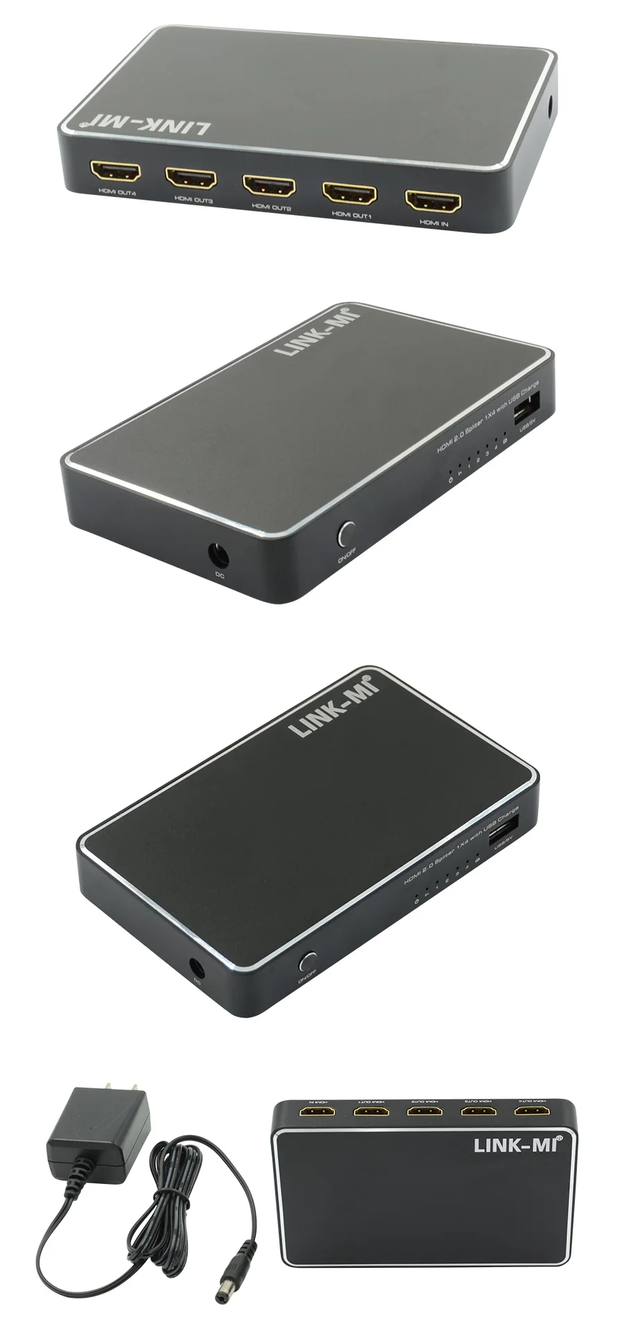 LINK-MI 2.0H104 HDMI 2,0 сплиттер 1X4 аудио видео 3D формат поддержка до 1080P@ 60 Гц один в четыре выхода 1 xUSB порт поддержка 36 бит