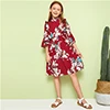 SHEIN/детское милое платье для девочек со стоячим воротником с цветочным принтом и рюшами; коллекция года; летние платья до колена с рукавами-воланами
