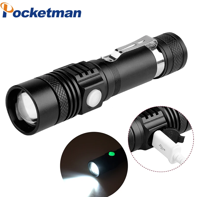 Pocketman Ultra Bright XM-L T6 USB LED Flashlight 3 Modes 3800 Lumens Zoomable LED Torch 18650 Battery + Charger + USB
Pocketman Ultra Bright XM-L T6 USB LED Flashlight 3 Modes 3800 Lumens Zoomable LED Torch 18650 Battery + Charger + USB