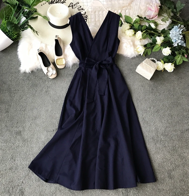 Синий ALPHALMODA новые женские платья, лето, глубокий v-образный вырез, Бабочка, галстук, пояс, тонкая талия, чёрные, праздничные, повседневные, с карманами, Vestidos - Цвет: Синий