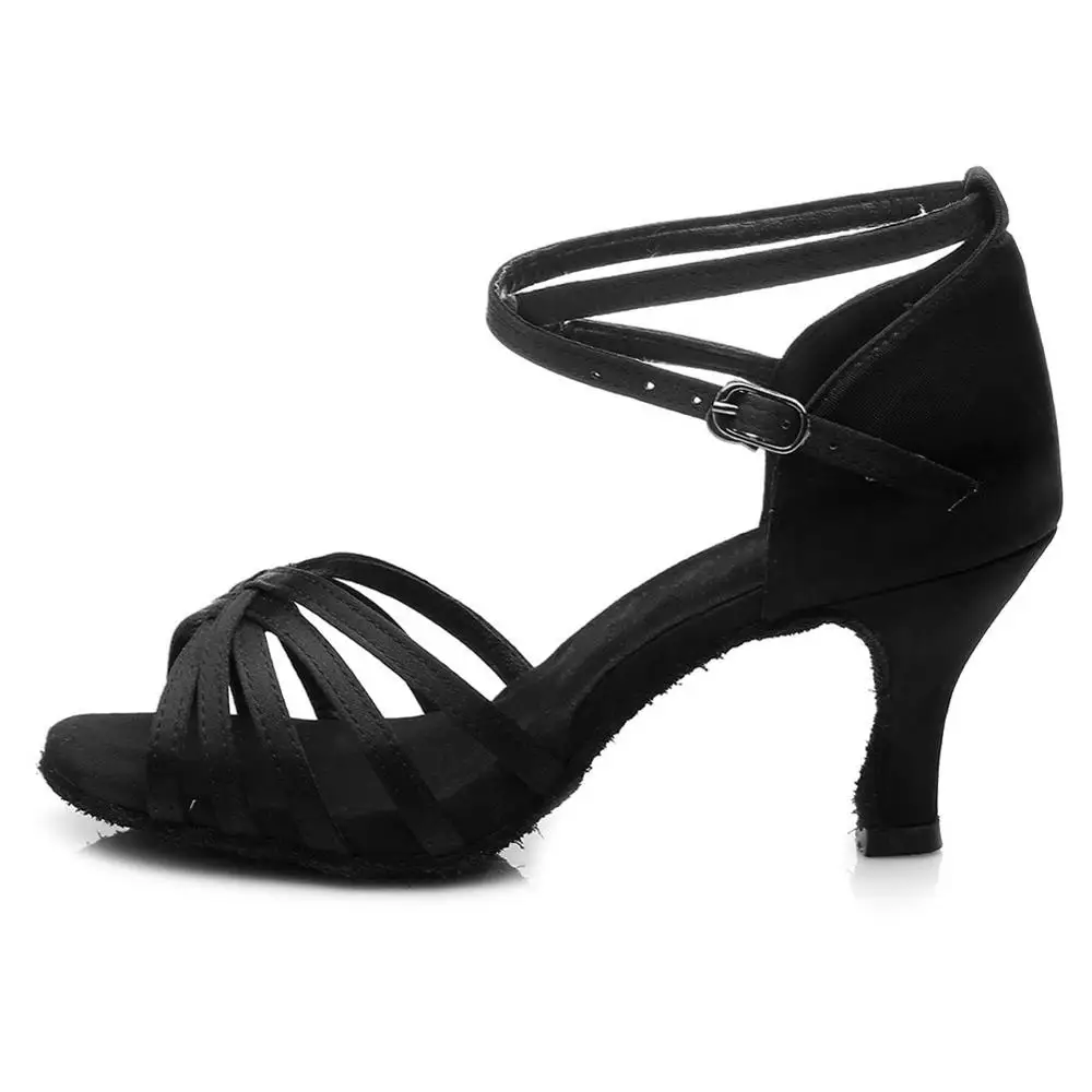 Black 7CM Танго Бальные туфли для латинских танцев для женщин девочек 6 цветов на высоком каблуке 7 см 5 см - Цвет: Black 7CM