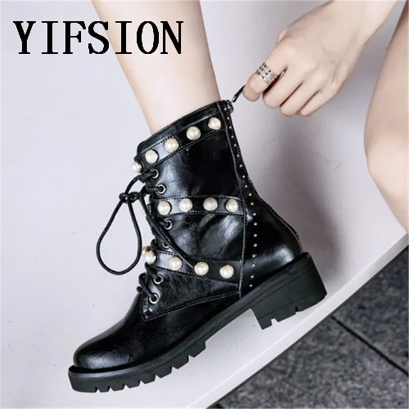OLOME/Новинка черные женские ботинки из натуральной кожи зимние теплые с круглым