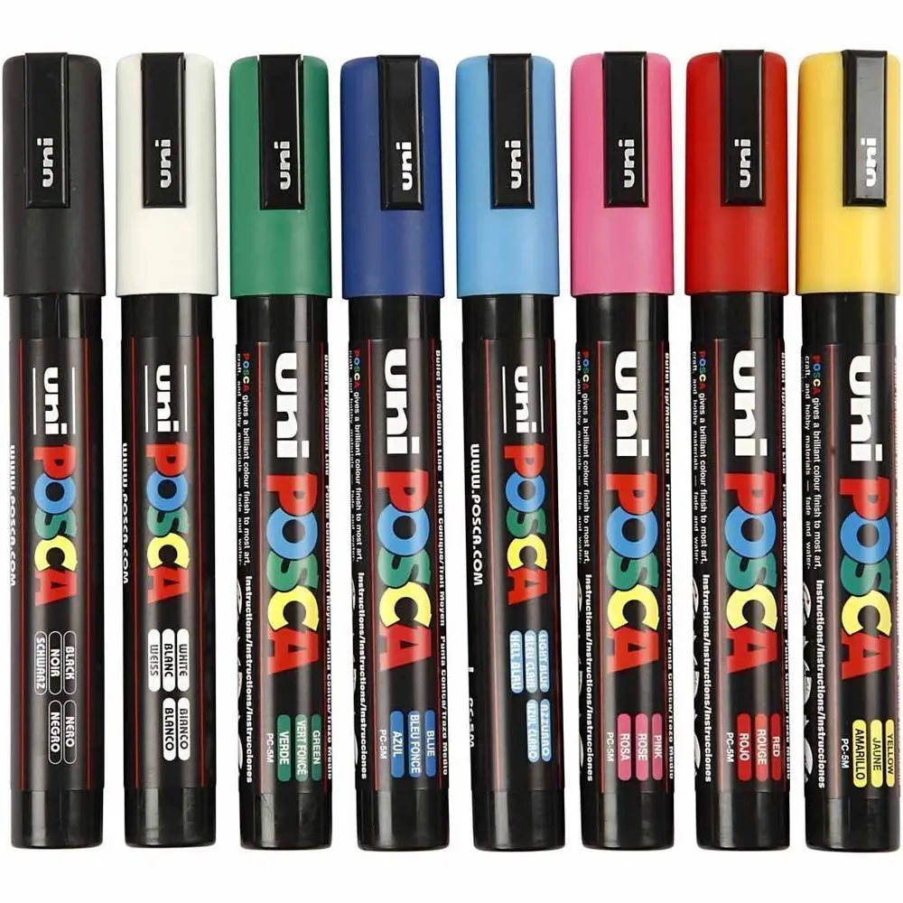 Uni Posca PC-5M маркерные ручки художественные ручки-8 Пак-наконечник пули-2,5 мм линия лучшие и самые популярные 8 цветов