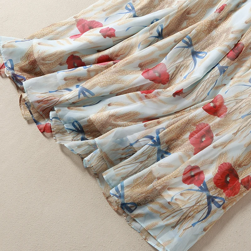 Новинка 2018 Лето Подиум Винтаж шелк с цветочным принтом шифоновое Плиссированное