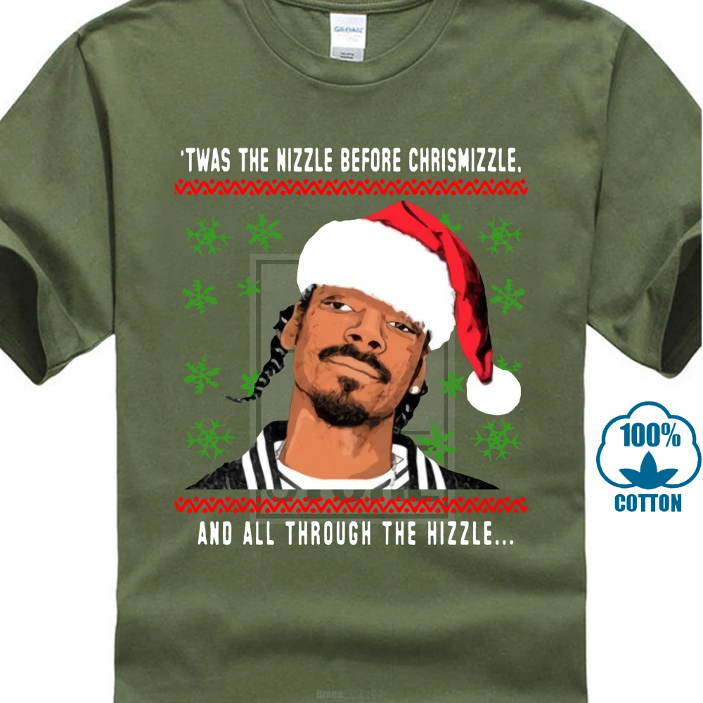 Snoop Dogg Рождество Twas The Nizzle перед футболкой - Цвет: Армейский зеленый