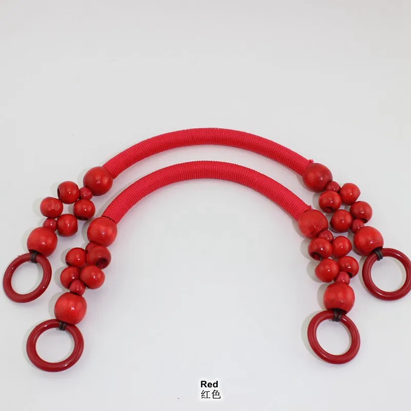 red 1-5 пар, 5 новых цветов, принимаем смешанные цвета, 47 см 18,5 дюймов деревянные бусины Веревка квилтинговые ручки, красивая бусина веревка связанная крючком сумка ручка - Цвет: red