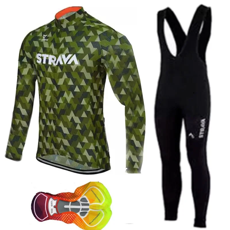 2019 Strava Men's Cycling Jersey Long sleeve set MTB Bike Clothing Maillot Ropa Ciclismo Hombre Bicycle Wear 16D GEL bib pants | Спорт и