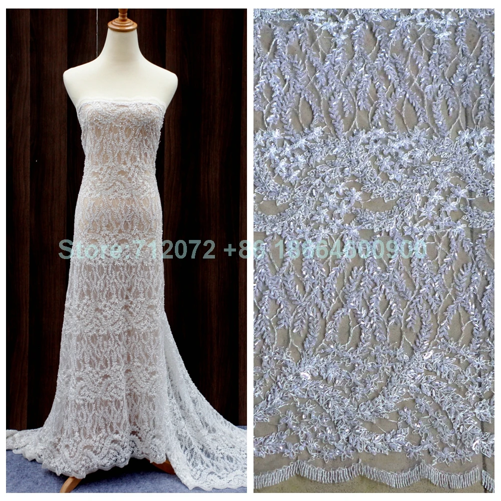 Кружевное платье белое/золотое/черное с тяжелыми бусинами модное высокое