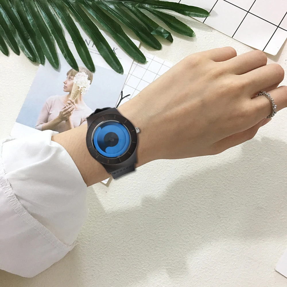 Мужские наручные часы с синим поворотным столом бамбуковые деревянные женские