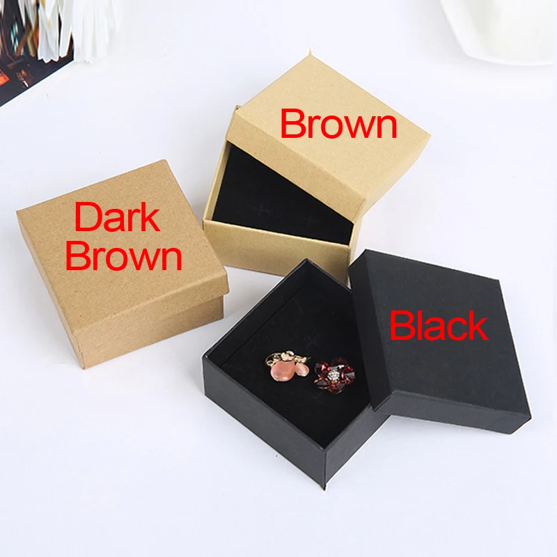 

18pcs/lot Black 7x7x3cm Kraft Paper Jewelry Sets Display Necklace Earrings Ring Box Packaging Gift Box with Sponge H0463