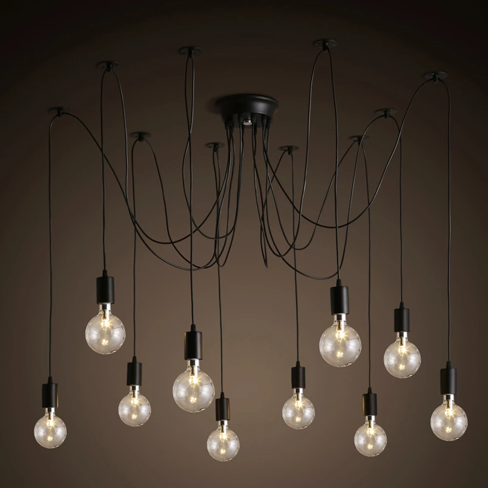 Nordic паук Винтаж подвесной светильник несколько Регулируемый Hanglamp E27 Edison luminarias
