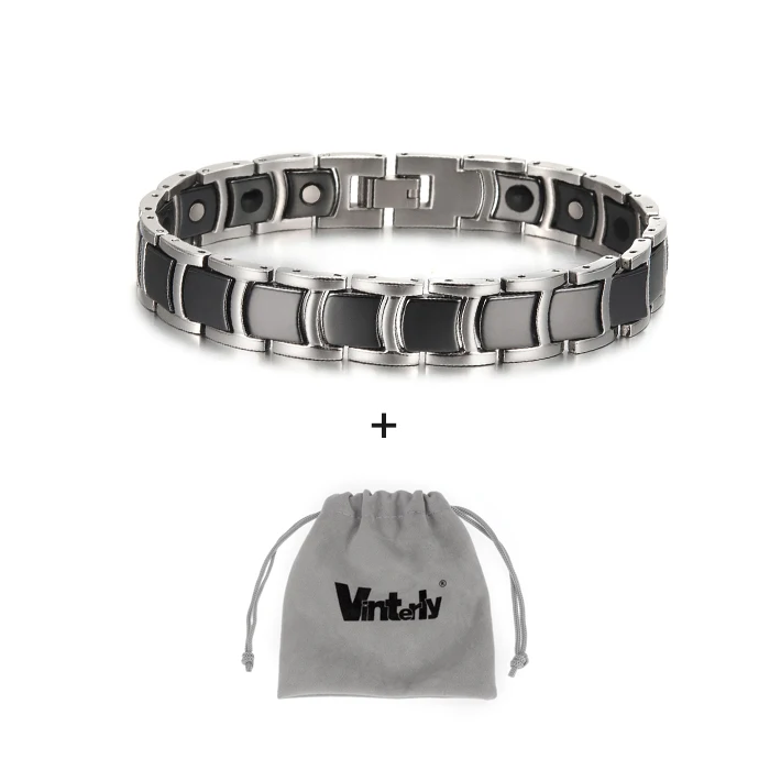 silver bag Vinterly стальной магнитный браслет мужской черный керамический энергетический Германий браслеты мужские ручные цепи золотой цвет Голограмма браслеты - Окраска металла: silver bag