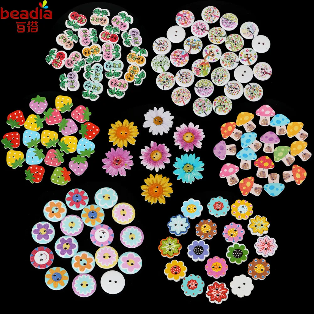 Деревянные пуговицы разных форм 50 шт./лот два отверстия Случайные Смешанные