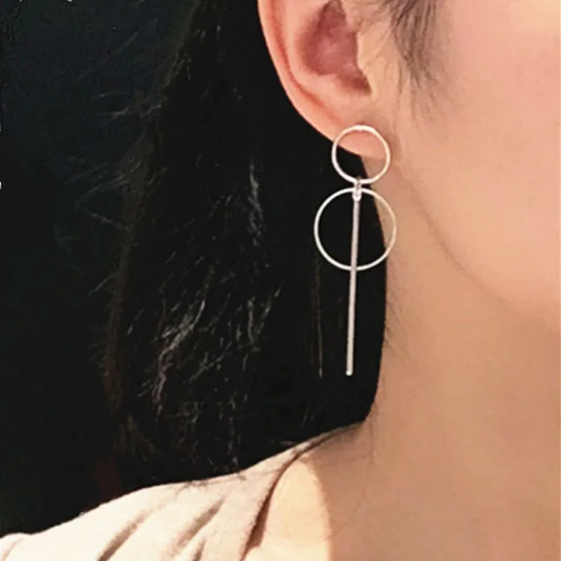 Простой в Корейском стиле длинные Стиль Tassel Pendant Размеры круглые серьги для