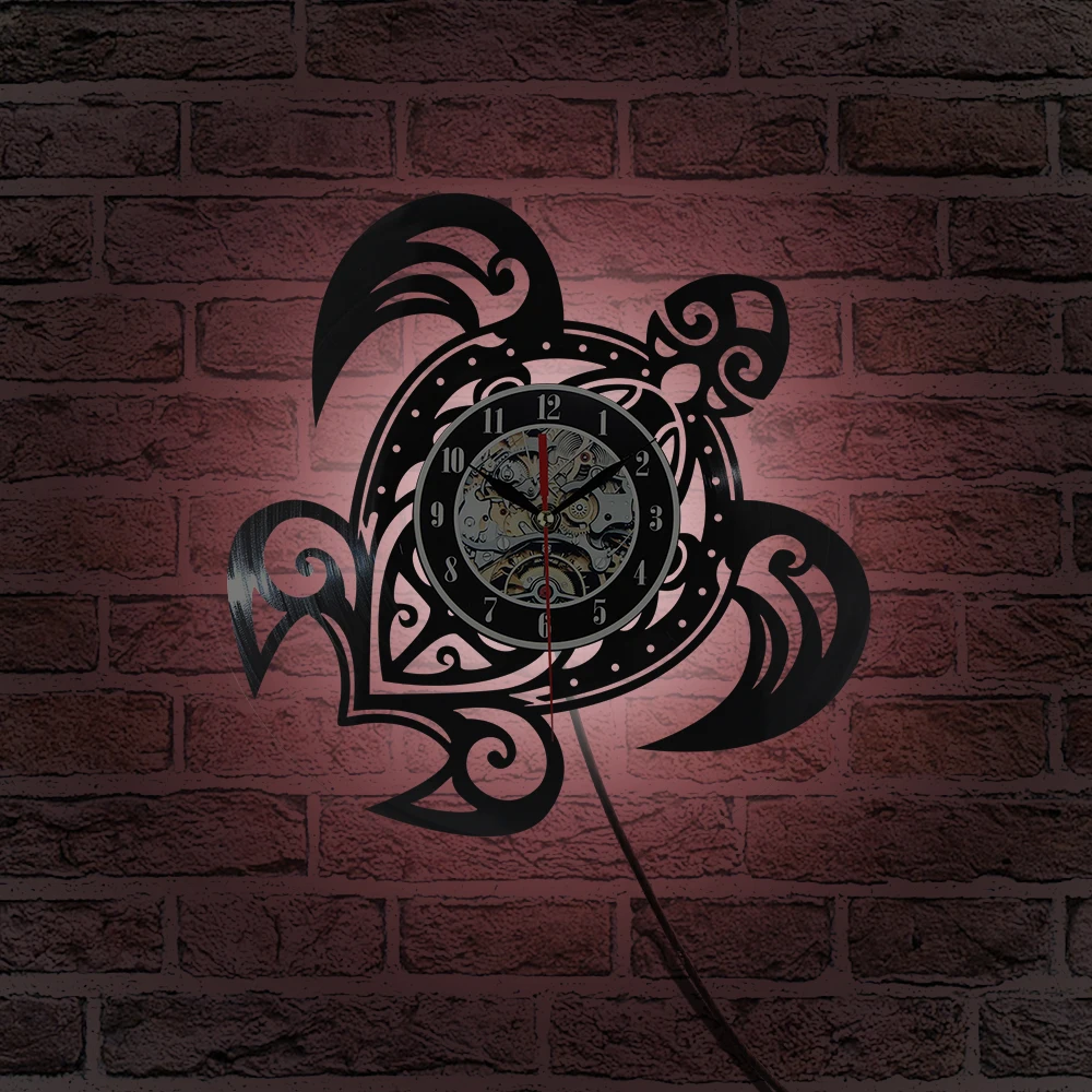 Новые виниловые настенные часы с изображением морской черепахи подсветкой