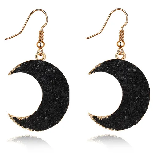 1 пара, модные ювелирные изделия, розовый, черный, Drusy Moon, висячие серьги, кварцевый цвет, полимерные камни Друза, серьги для женщин, ювелирные изделия E1319 - Окраска металла: black