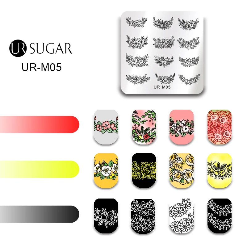 Ur Sugar шаблон для штамповки ногтей элегантный цветочный ромашка венок Цветы Серия