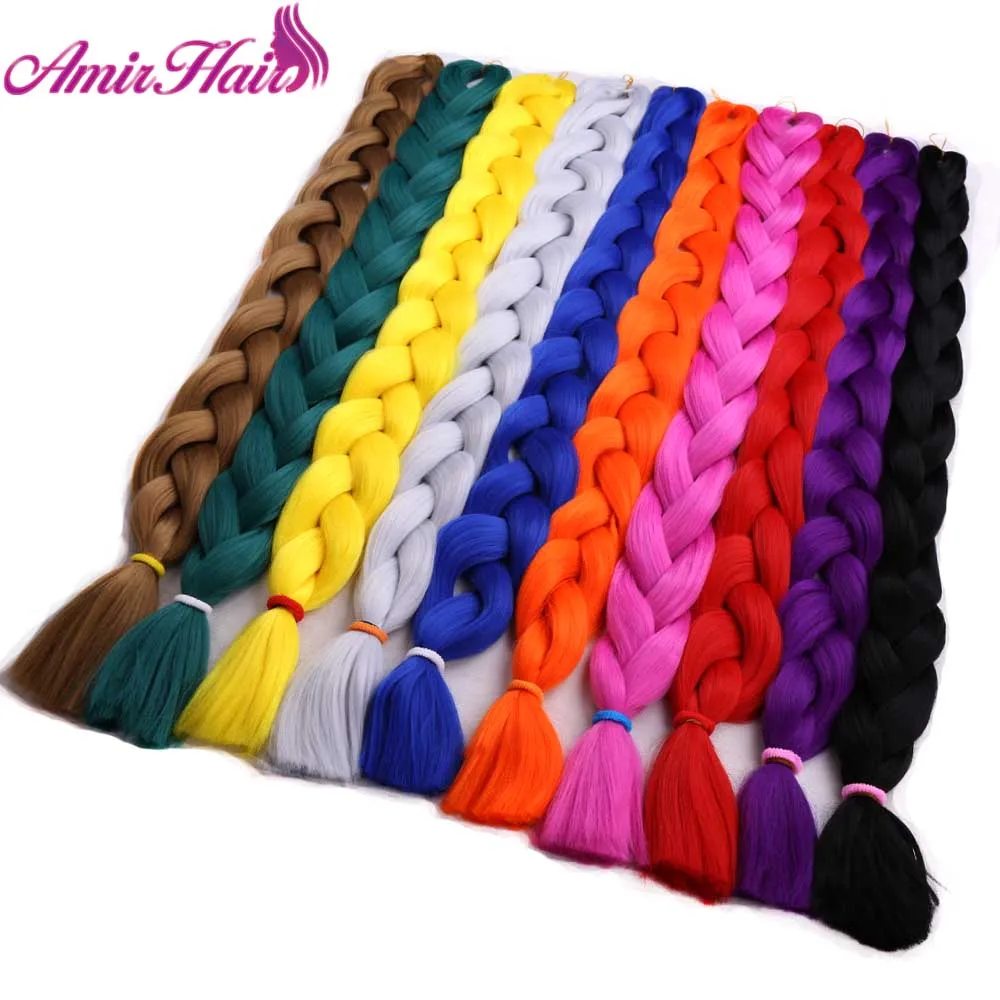 Косички для плетения косичек Amir длинные радужные синтетические волосы