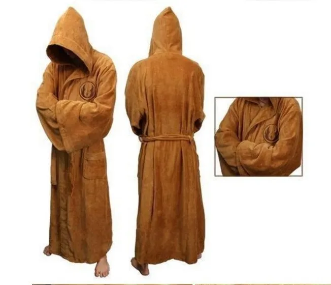 Халат Star Wars Jedi, костюм Дарта Вейдера, черный, желтый халат+ пояс, костюм для косплея, коралловый флис для взрослых, мужская одежда - Цвет: Brown